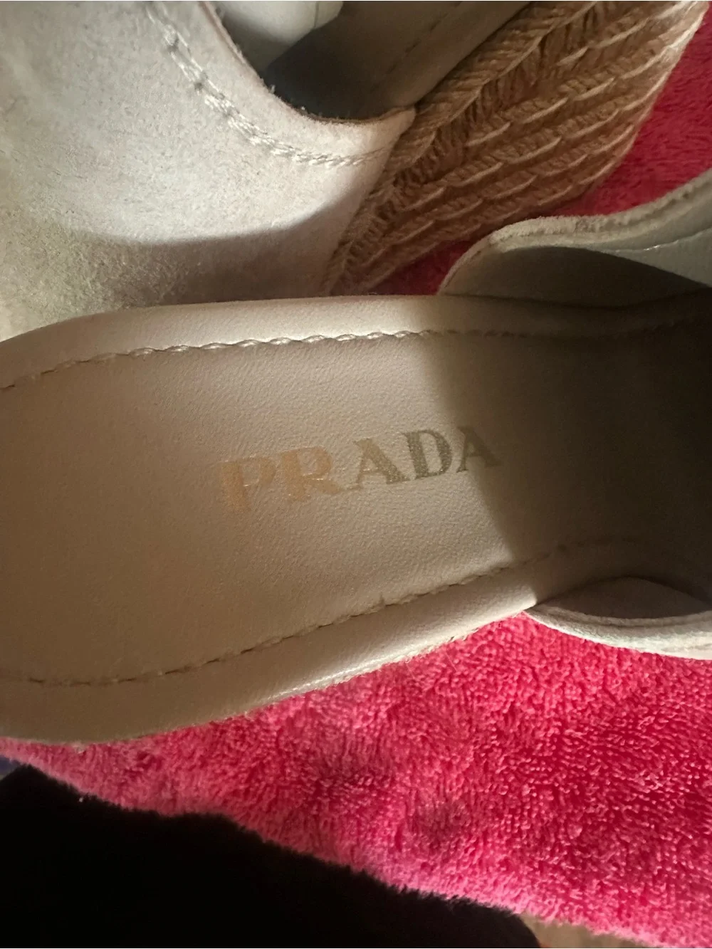 Prada Taupe Suede Open-Toe Espadrille Wedge Sandals